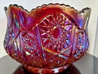 Vtg Indiana Glass Iridescent Sunset Red Carnival Glass Rose Bowl Heirloom 7X4
