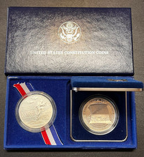 DUE MONETE DA UN DOLLARO USA 1987 e 1991 PROOF IN COFANETTO ORIGINALE IN ARGENTO