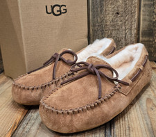 UGG DAKOTA SLIPPER WOMENS US 5 CHESTNUT BROWN SUEDE WOOL LINED MOCCASIN STYLE