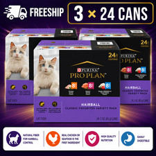 3-Pack Purina Pro Plan Hairball Adult Wet Cat Food - Variety Pack, 72 CT, 216 OZ 2.44 per gallon