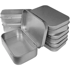 Hinged Tin Box Containers Set of 6 Mini Storage Boxes with Lids Silver Small