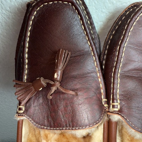 Cabelas Shearling Lined Oil Tanned Leather Moccasins Slippers US Men's 9D - Picture 10 of 13
