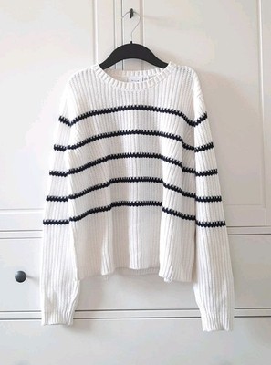 NEU Strickpullover Vila Weiß Dunkelblau Gestreift Rundausschnitt Damen Größe S