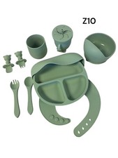 Children's Dishes Set Baby Silicone Tableware 6pcs Set Sucker Bowl Bib Cup Fork