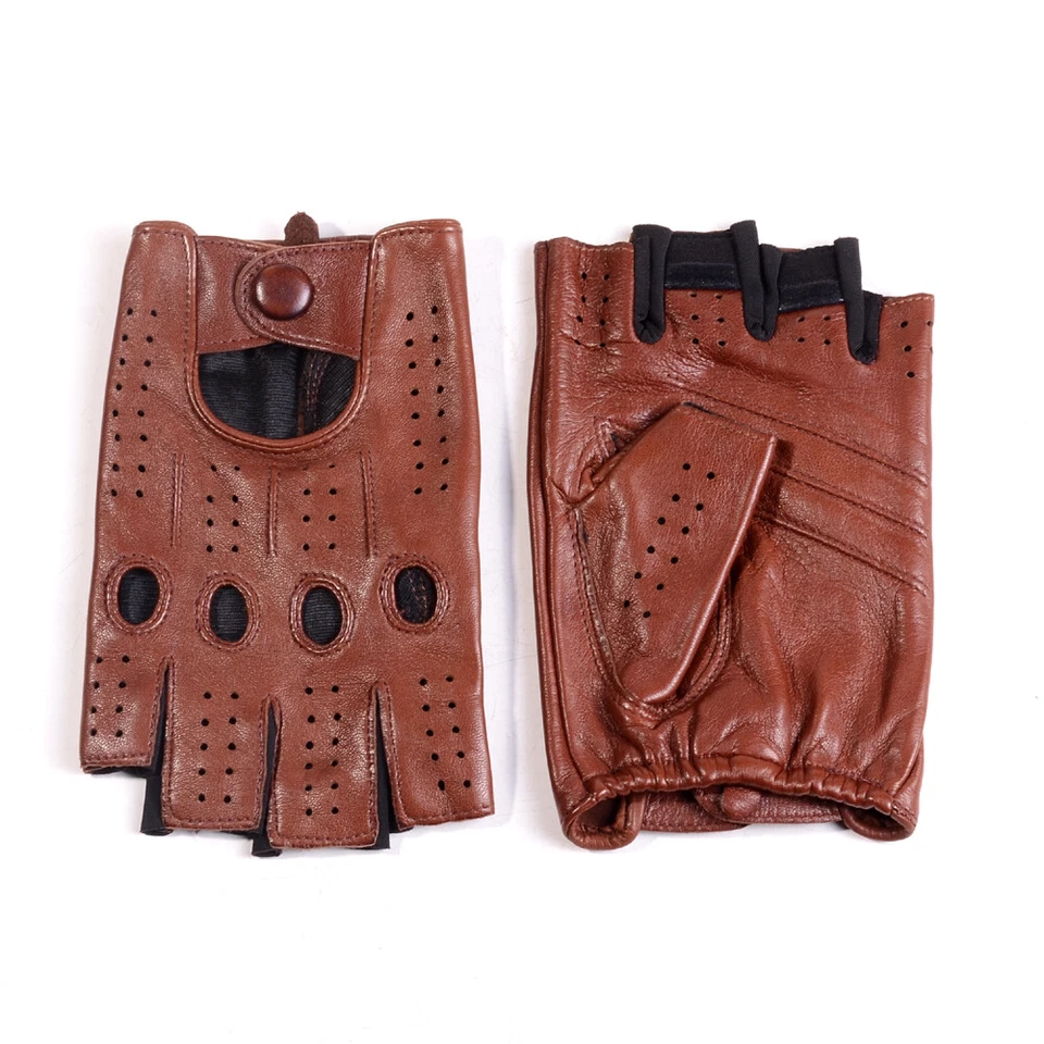 Guantes de cuero real para hombre de piel de cordero militares sin dedos para conducir Foto 4 de 4
