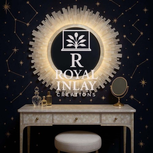 24" Selenite Mirror – Round Crystal Wall Art – Celestial Vanity Decor - Picture 7 of 7