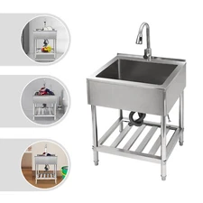 25" Freestanding Hand Wash Sink Commercial Restaurant Stainless Steel
