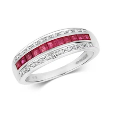 9ct White Gold Princess Ruby and Diamond Band Style Ring, Sizes J to Q (267WR)