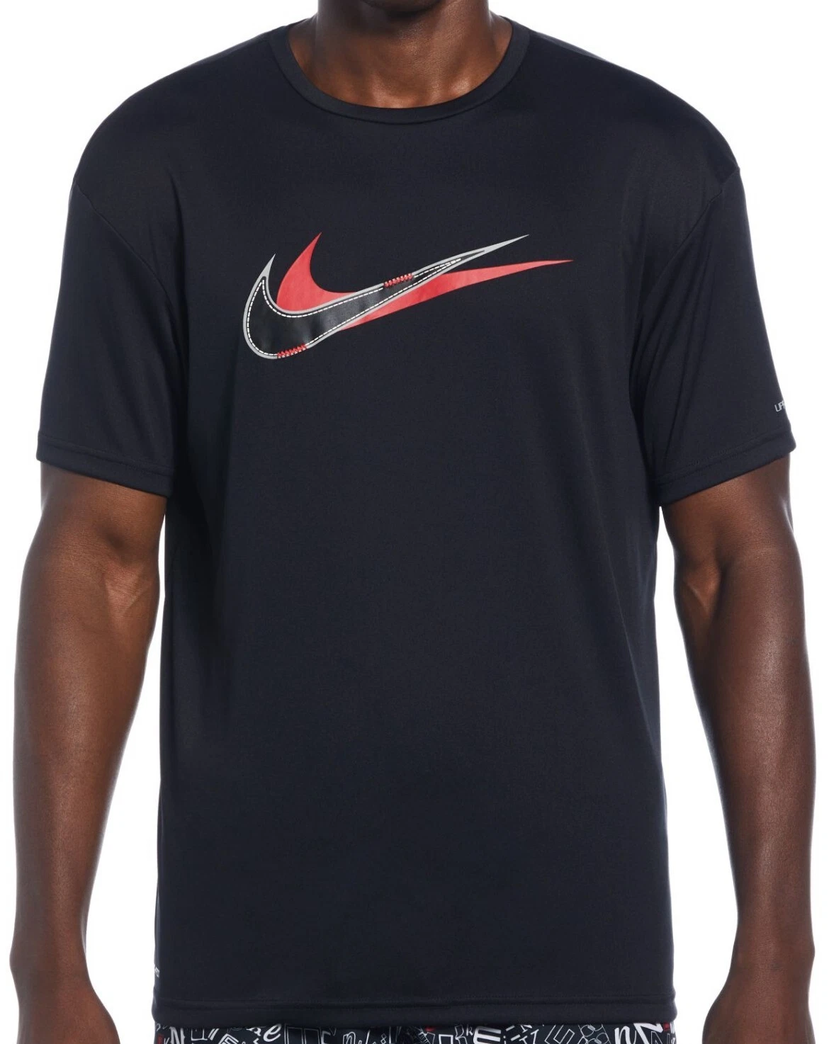 Nike Swim Shirt Mens Medium HydroGuard Swoosh Logo Black Red