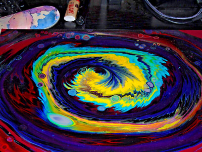 16''x12'' Original Fluid Art Paint Pour/Ring Pour style/Red, blue, purple & yellow