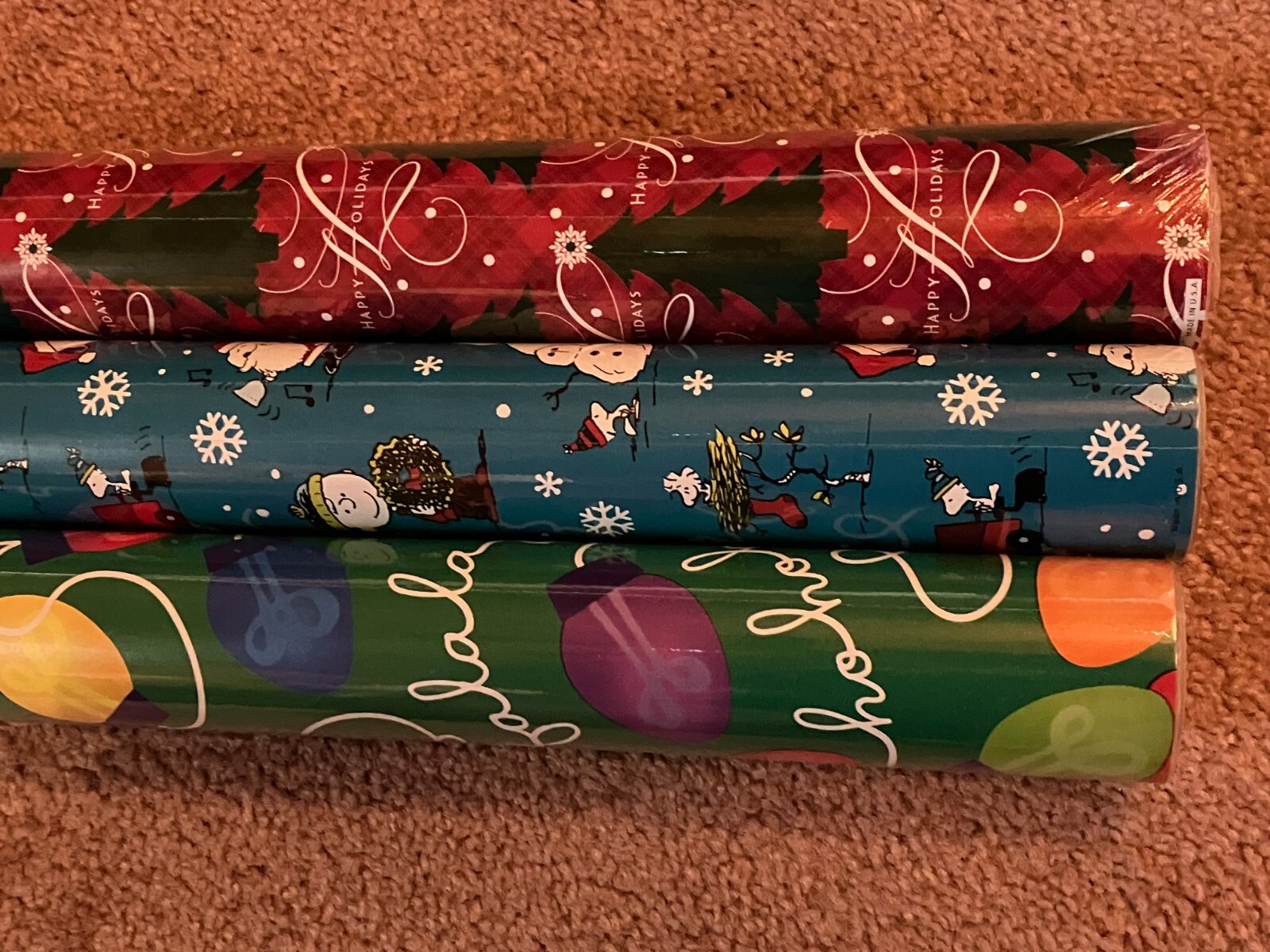 Hallmark Christmas Holiday Gift Wrapping Paper 3 Rolls Also Peanuts Snoopy NEW