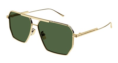 Bottega Veneta BV1012S 004 Gold Green Lens Square Sunglasses