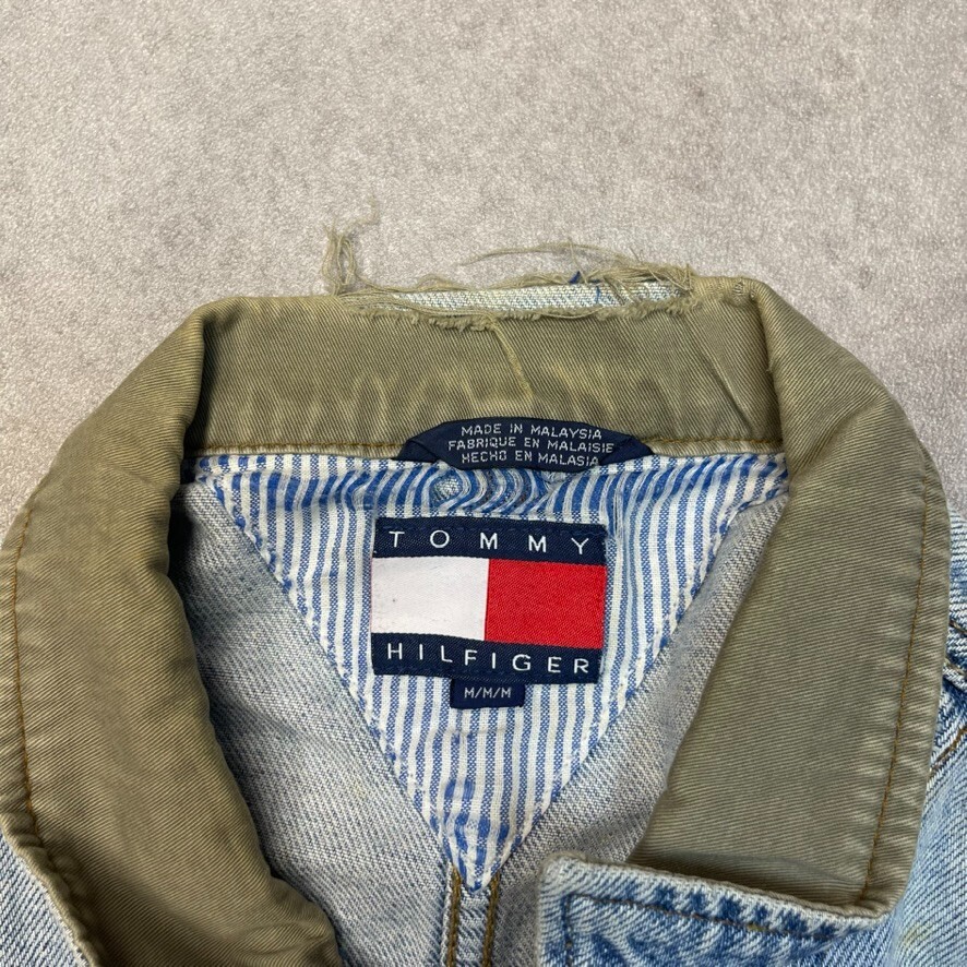 Tommy Hilfiger Denim Jacket Mens Vintage Biker Trucker Coat, Blue Medium image 8
