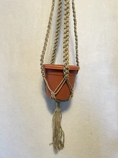 Vintage Macrame 3' Plant Hanger Simple Retro Design Beige Rope