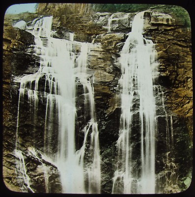 HANDKOLORIERTE magische Glaslaternen-Dia SKARVEFOS UM 1890 FOTO NORWEGEN WASSERFALL