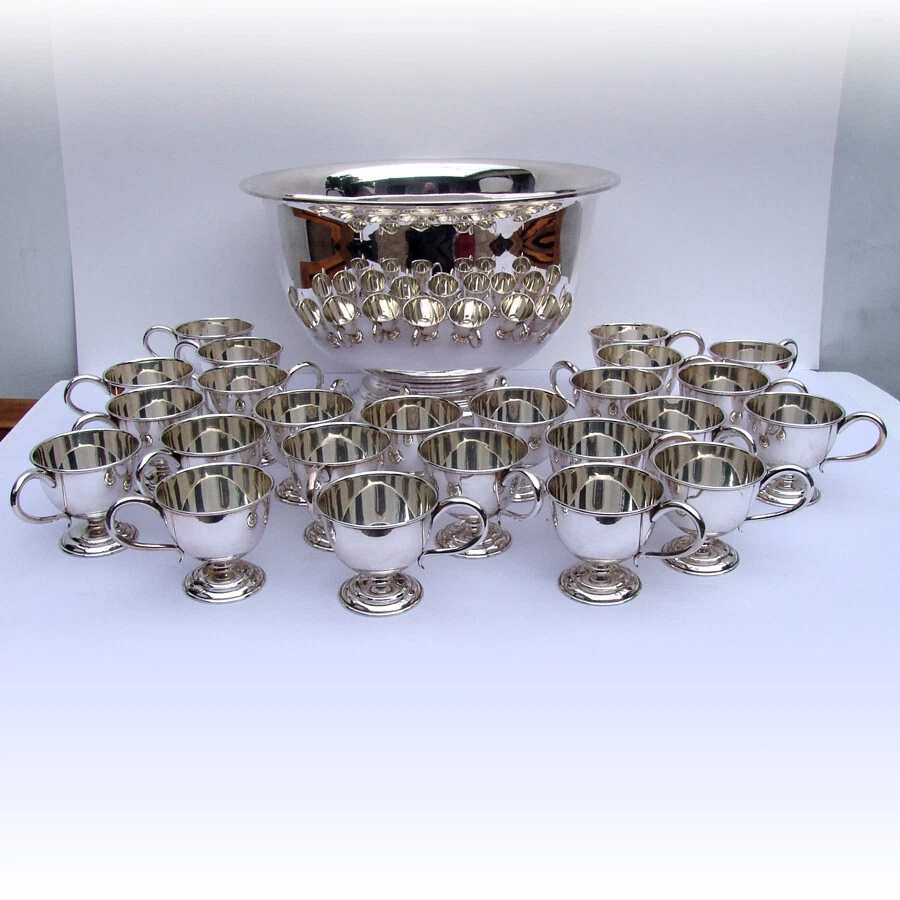 Sterling silver punch bowl best sale set