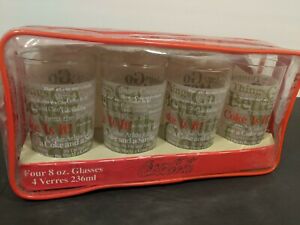 Coca Cola Coke Glasses Cups It`s The Real Thing Anchor Hocking Set Of 4 New 