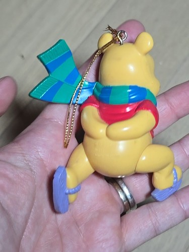 Pooh ice skating Winnie The Pooh Christmas Ornament green and blue scarf Disney - Picture 4 of 7