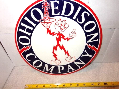 VINTAGE 11 3/4 in OHIO EDISON ELECTRIC REDDY KILOWATT ADV. SIGN METAL # S 249