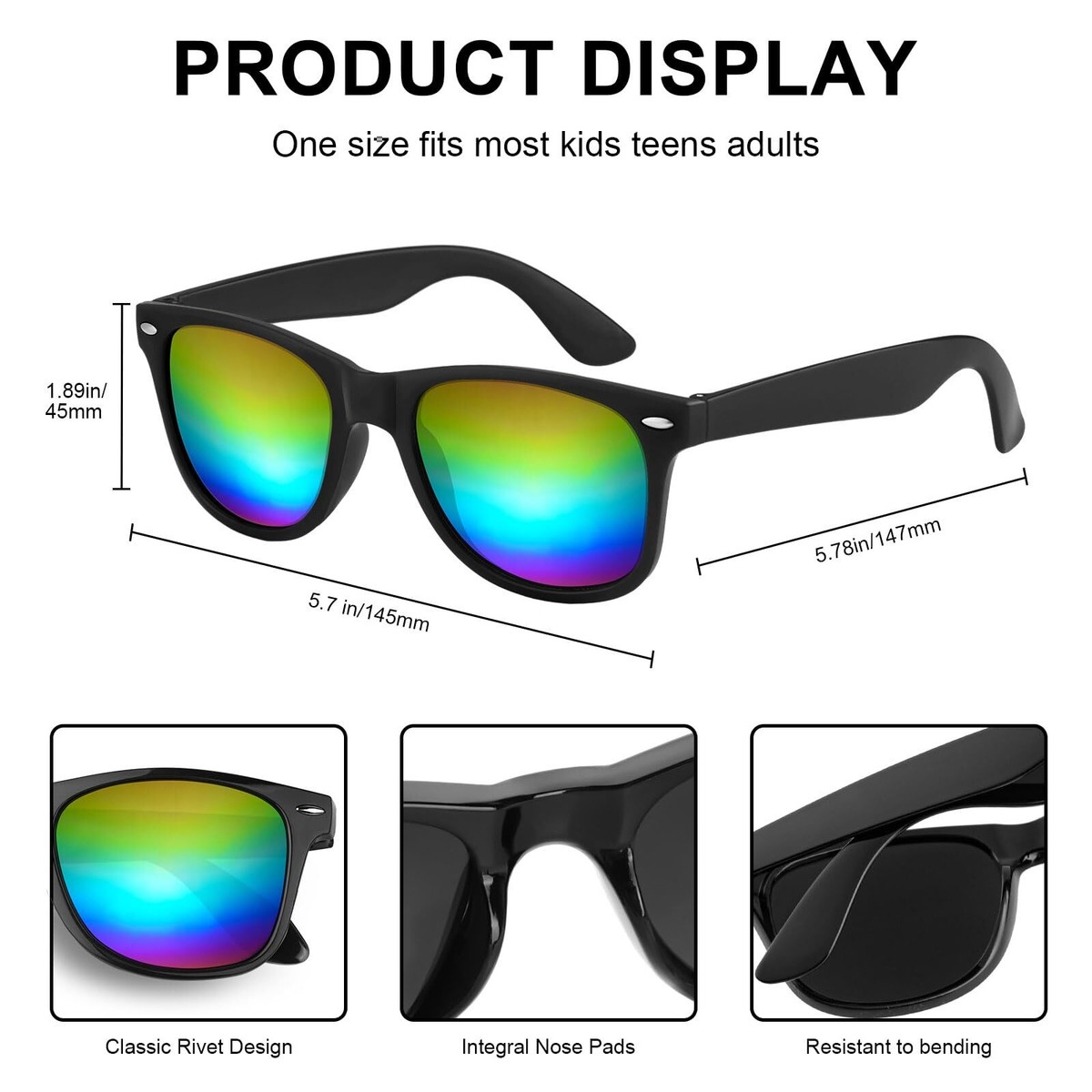 10 Pack Retro Sunglasses Set, Plastic Frame, Resin Lens, Party Accessory Amazon.com: Neon Party Sunglasses,28 Pack 7 Colors Bulk  main image 3