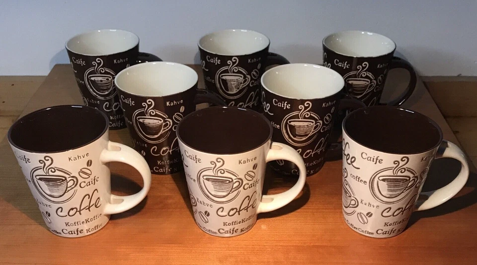 Juego de 8 tazas de café con leche esenciales para el hogar y más allá beige marrón Foto 2 de 4