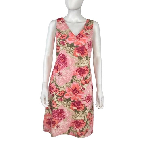 Talbots Womens Printed Dress Sz 14 Pink Blue Beach Boats Sleeveless Cotton  | eBay