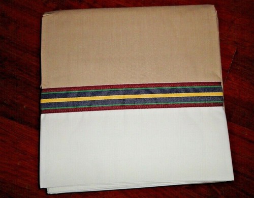 MARTEX ATELIER EXETER RIBBON STRIPE MODERN TAN RED BLUE QUEEN FLAT SHEET 90X102 - Picture 7 of 10