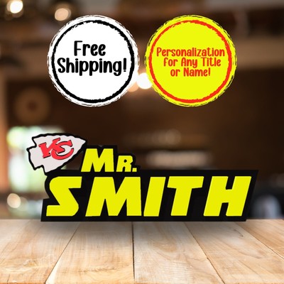 Personalized Kansas City Chiefs Desk Name Plate, Teacher Desk Name Plate