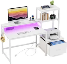Computer Desk with Drawers and Monitor Stand, Home Office Desk with Storage Shel