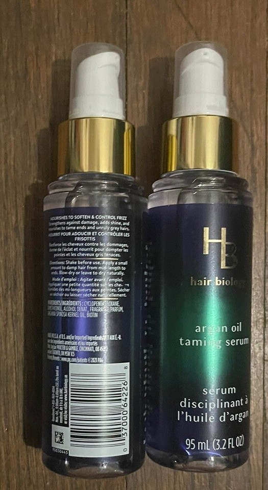 2x Hair Biology Argan Oil Taming Serum Nourish To Control Frizz 3.2 fl