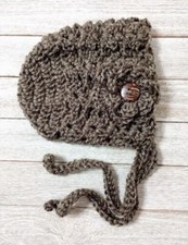 crochet handmade baby hat flower bonnet 0/3 mammoth cave brown new