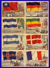 1956 Topps Flagi Świata 8 kart NIECIĘTY PANEL Niemcy Francja Islandia Birma +4