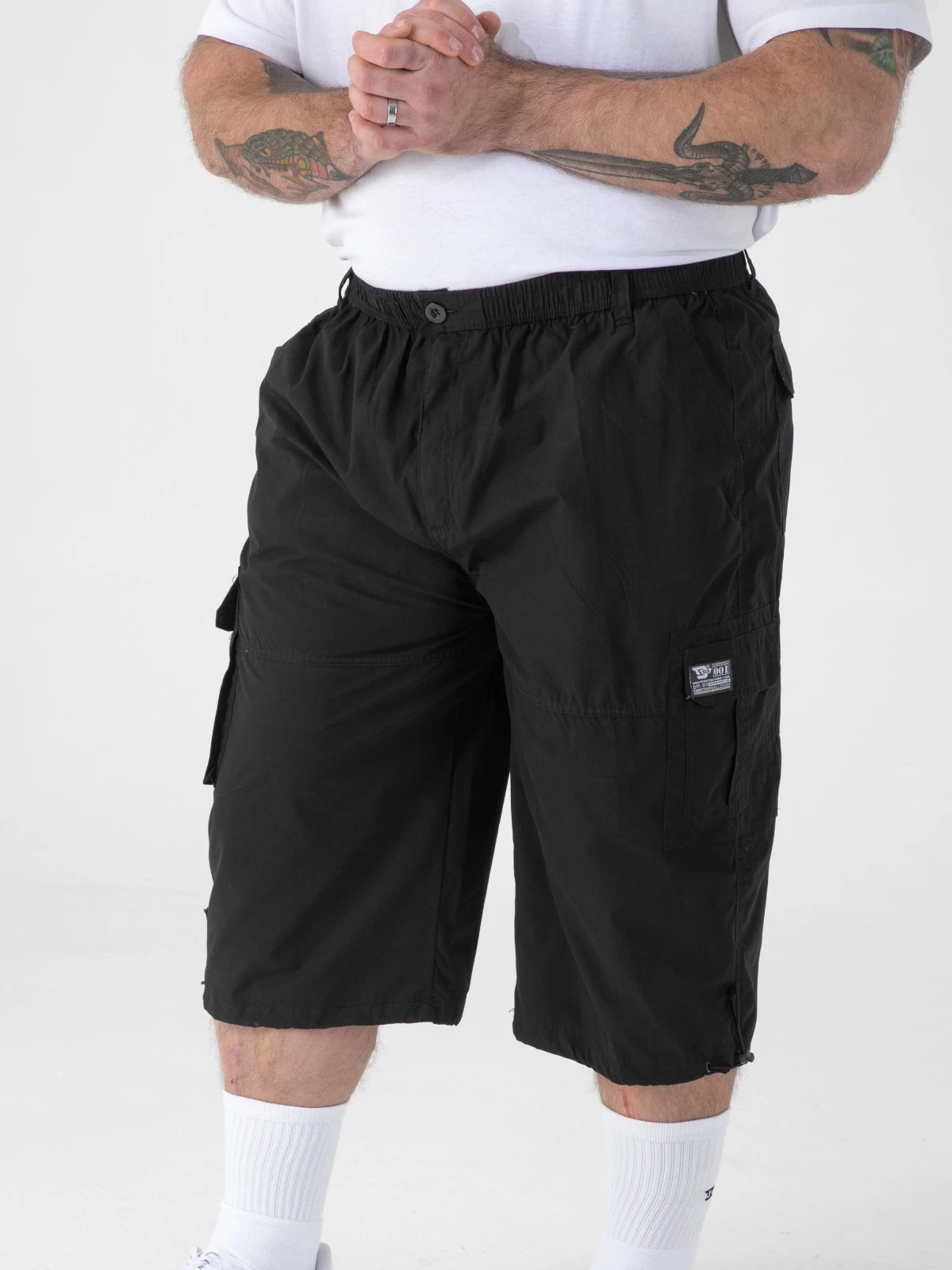 D555 Duke Big Mens Cargo Capri Pant With Pockets Black 7XL 8XL (KS14806B)