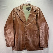 Vintage JC Penny Leather Jacket Mens 42 Large Chestnut Brown Two Button 70s