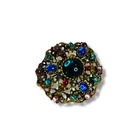 Vintage Goldtone Multicolor Brooch Pin 1.6" Jewel Tones