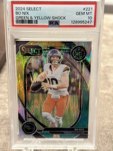 2024 Select Bo Nix Club RC Green and Yellow Prizm Shock #221 Broncos PSA 10