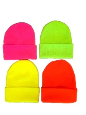 CB4 ACCESSORIES Neon Beanie Hat Hi Vis Beanie Winter Warm Ski Flourescent Bright Mens's Ladies