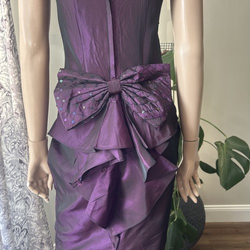 Vintage Jessica McClintock Gunne Sax Satin Plum Purple Pencil Dress Big Bow - Picture 9 of 12