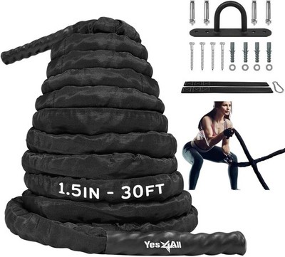 Workout Rope with Cover, Steel Anchor & Strap Included 1,5 Inch 30 Ft