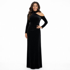 Xscape Velvet Formal Evening Gown Women's 14 Black Wedding Party Romantic Dress