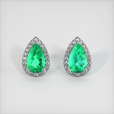 Colombia Pear Green Emerald Platinum 950 Earring 2.74CT