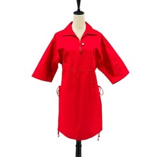 Tory Burch NWT 10 Royal Red Heart Logo Side Lace Up Tie Poplin Shirtdress Dress