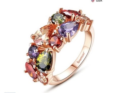 BAMOER 18K Rose Gold Cubic Zirconia Promise Wedding Party Ring for Girls Women
