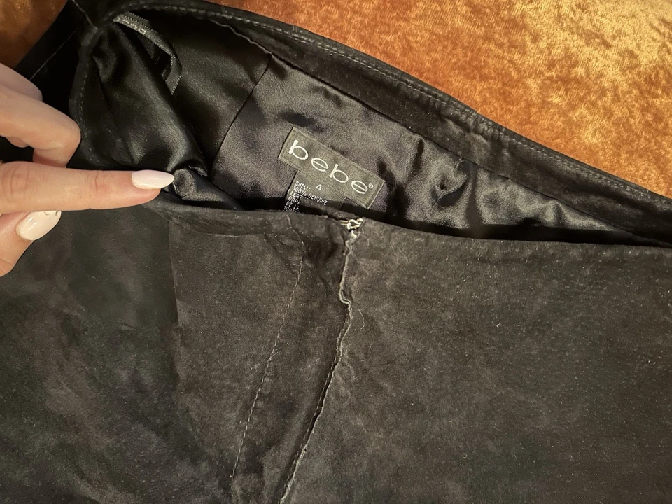 Брюки женские Bebe 4 черные натуральная замша кожа прямые штанины с подкладкой классический стиль - Изображение 4 из 4