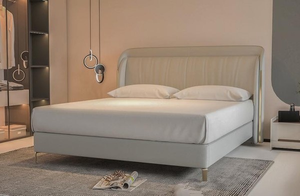 Elegantes Beiges Textilbett Stilvolle Schlafzimmer Betten Edle MöBel-image