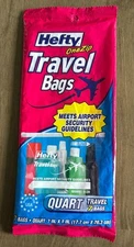 VTG Hefty Travel Bags Plastic Reclosable One Zip Bags ~ Quart.  7 pc. Clear USA