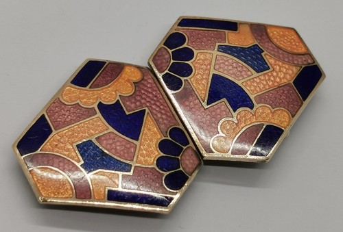 Vtg 1940s Art Deco Geometric Bronze Pink Orange & Blue Enamel Ladies 53mm Buckle - Picture 2 of 10