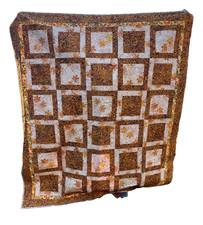Handmade New Autumn Golden Broen Leaves Leaf Quilt w/ Rod Pockets - 79" x 68"