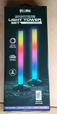 ILLUMINA Spectrum Light Tower Set RGB Color Changing LED USB Remote 2 Pack