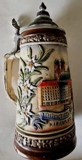 Handarbeit 9 1/8" Lidded Beer STEIN West Germany Munchen Marienplatz Vintage 